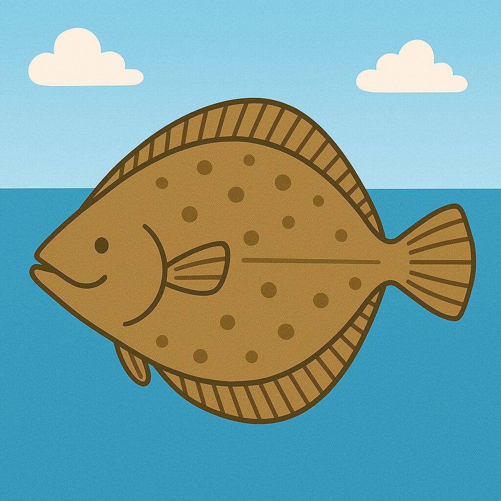 海を背景にしたヒラメのイラスト