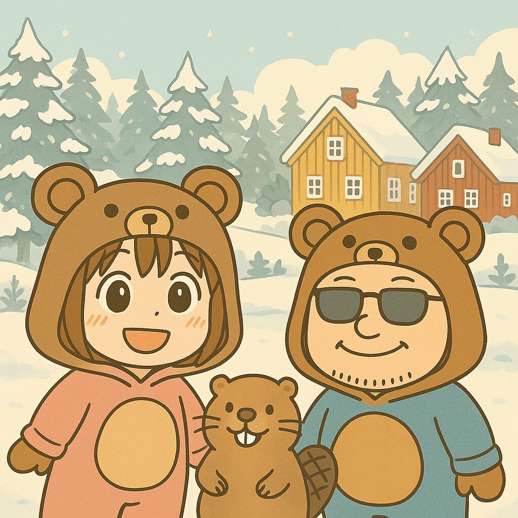 北欧風のくまイラスト。ビーバーとの縁も感じる、道の駅ハウスヤルビ奈井江。