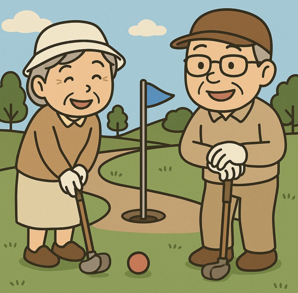 仲良くゲートボールを楽しむご夫婦